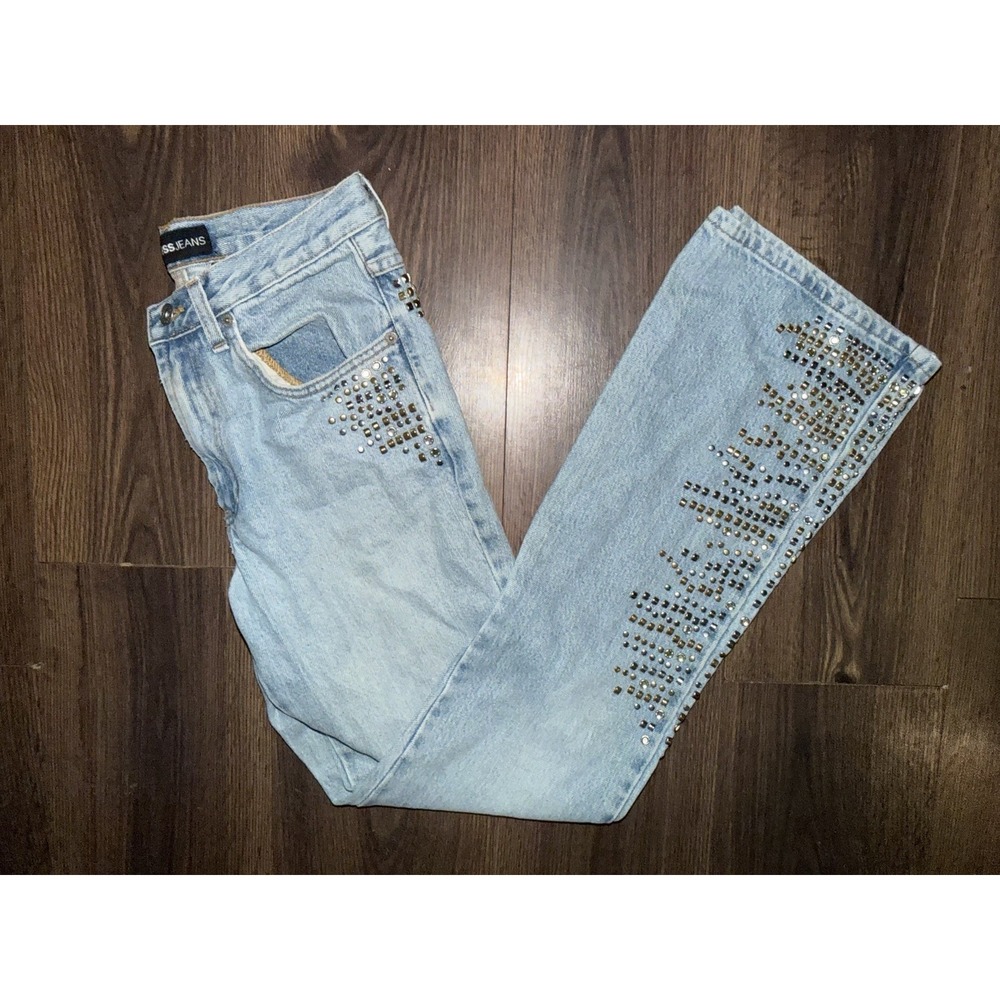 Y2K 2000s Embellished Express Blue Denim Flare Jeans